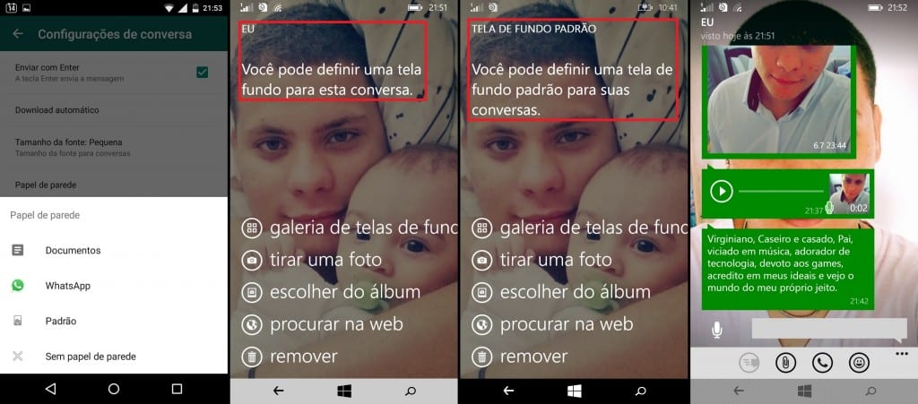 trocar papel de Parede Whatsapp Windows Phone x Android